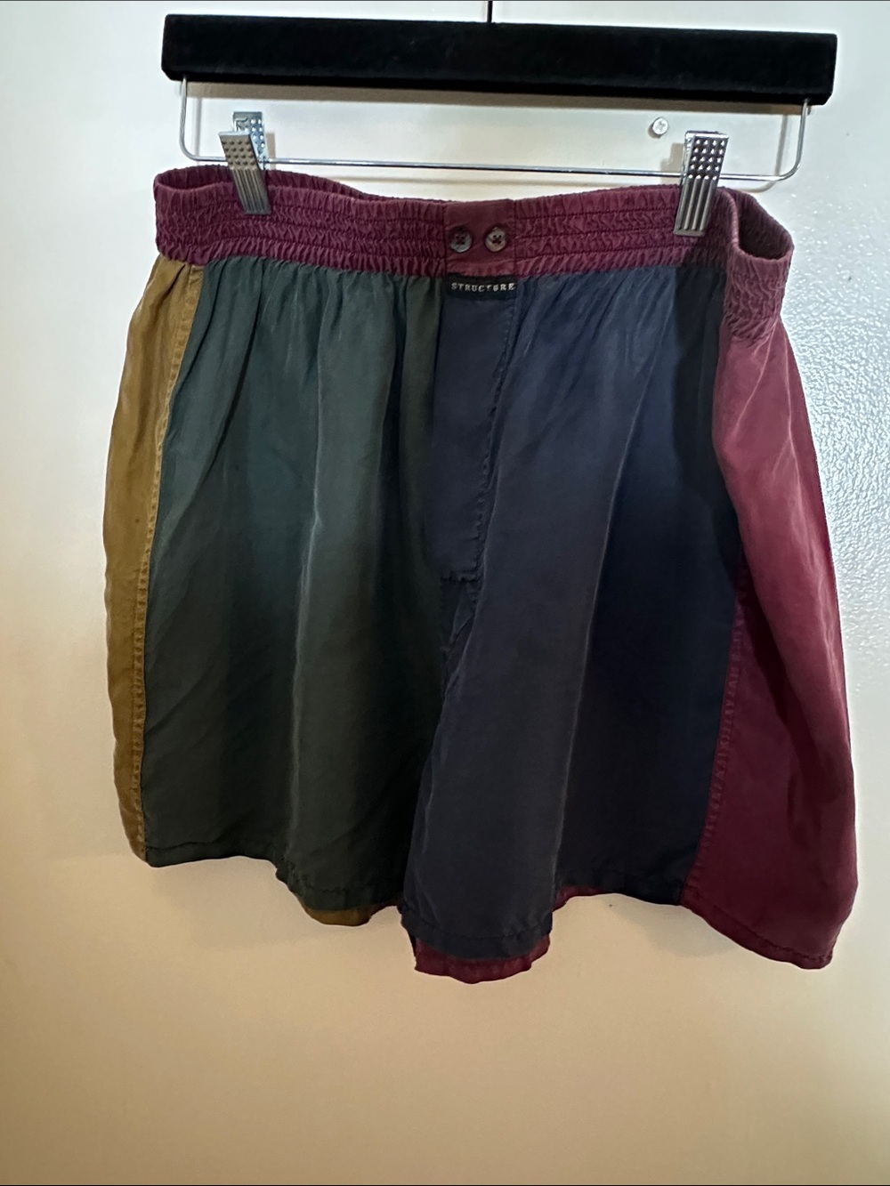 Structure Men's Silk Colorblock Boxer Shorts Multicolor Elastic Waist Pockets L